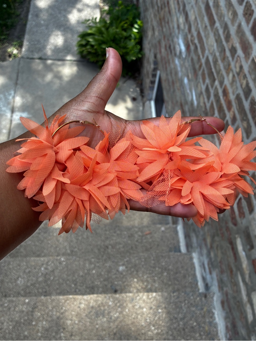 Floral Cluster Hoop Earrings - Orange